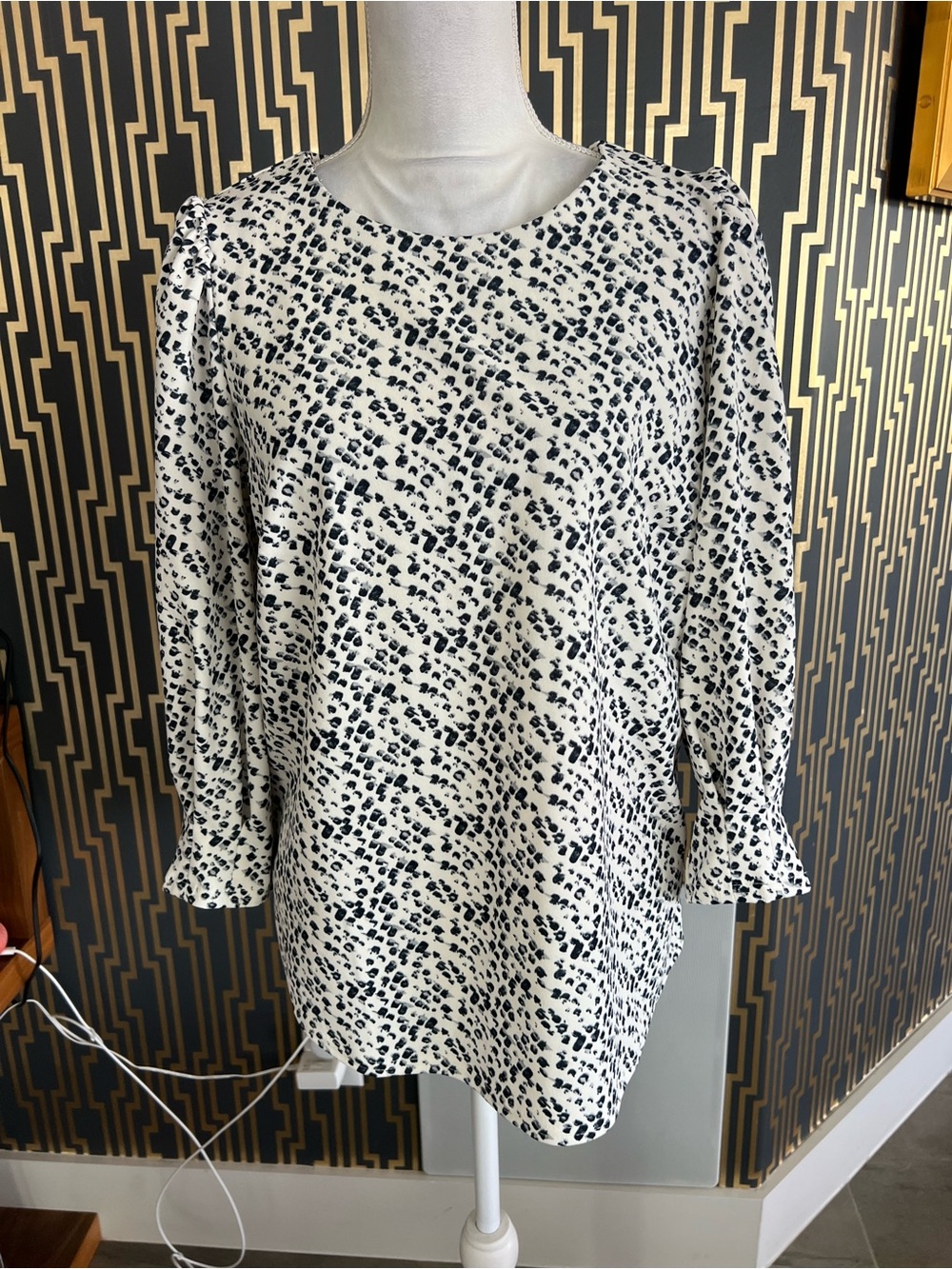 MELLODAY White and Black Printed Long Sleeve Dress
